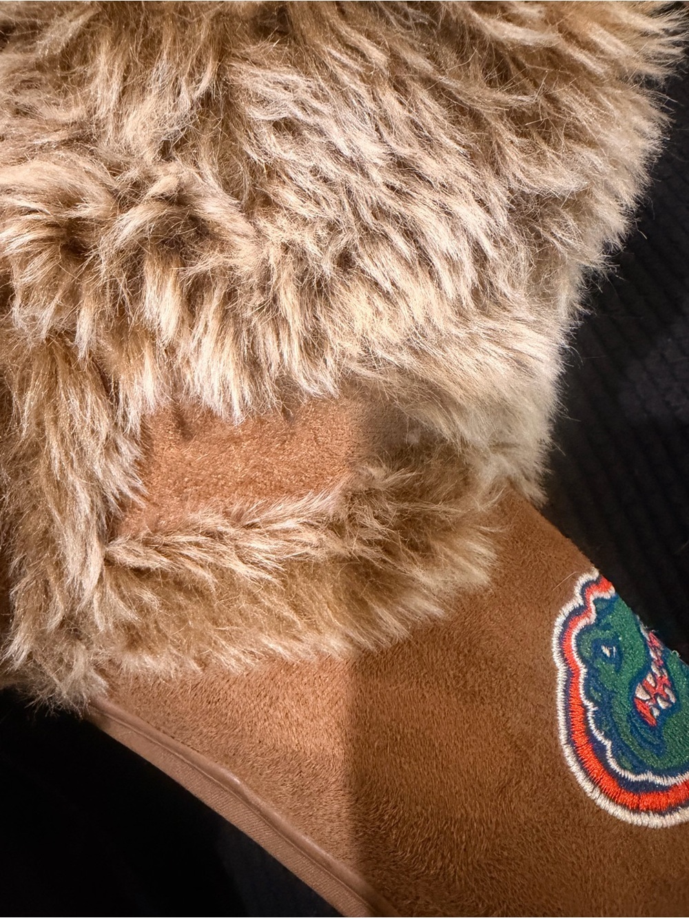 Kids Brown Fur-Trim Boot Slippers with Team Logo
size 5 and 6 - Picture 6 of 7
